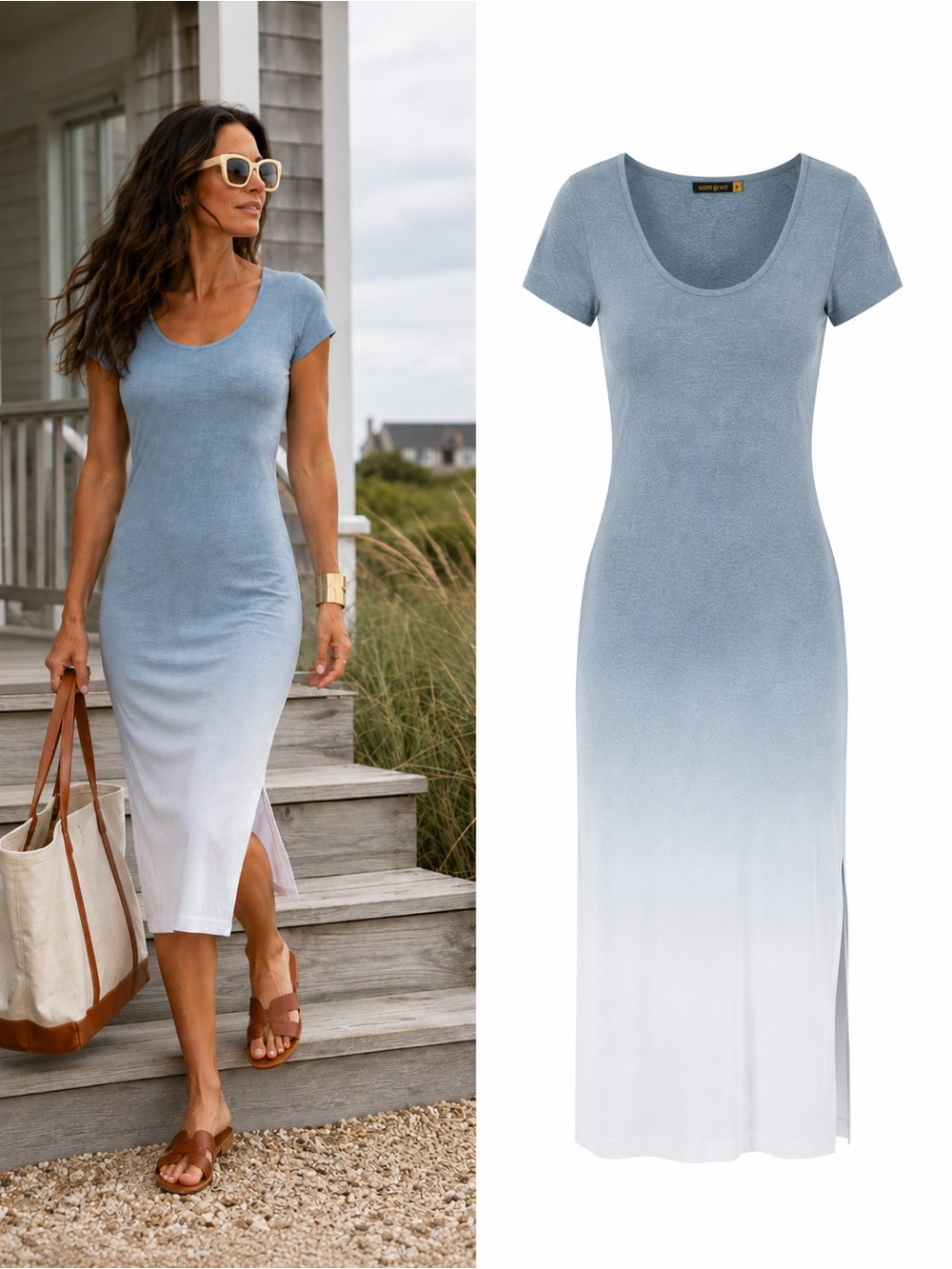 Saint Grace Tilly Blue Ombré Rayon Midi Dress Revolve Size Small